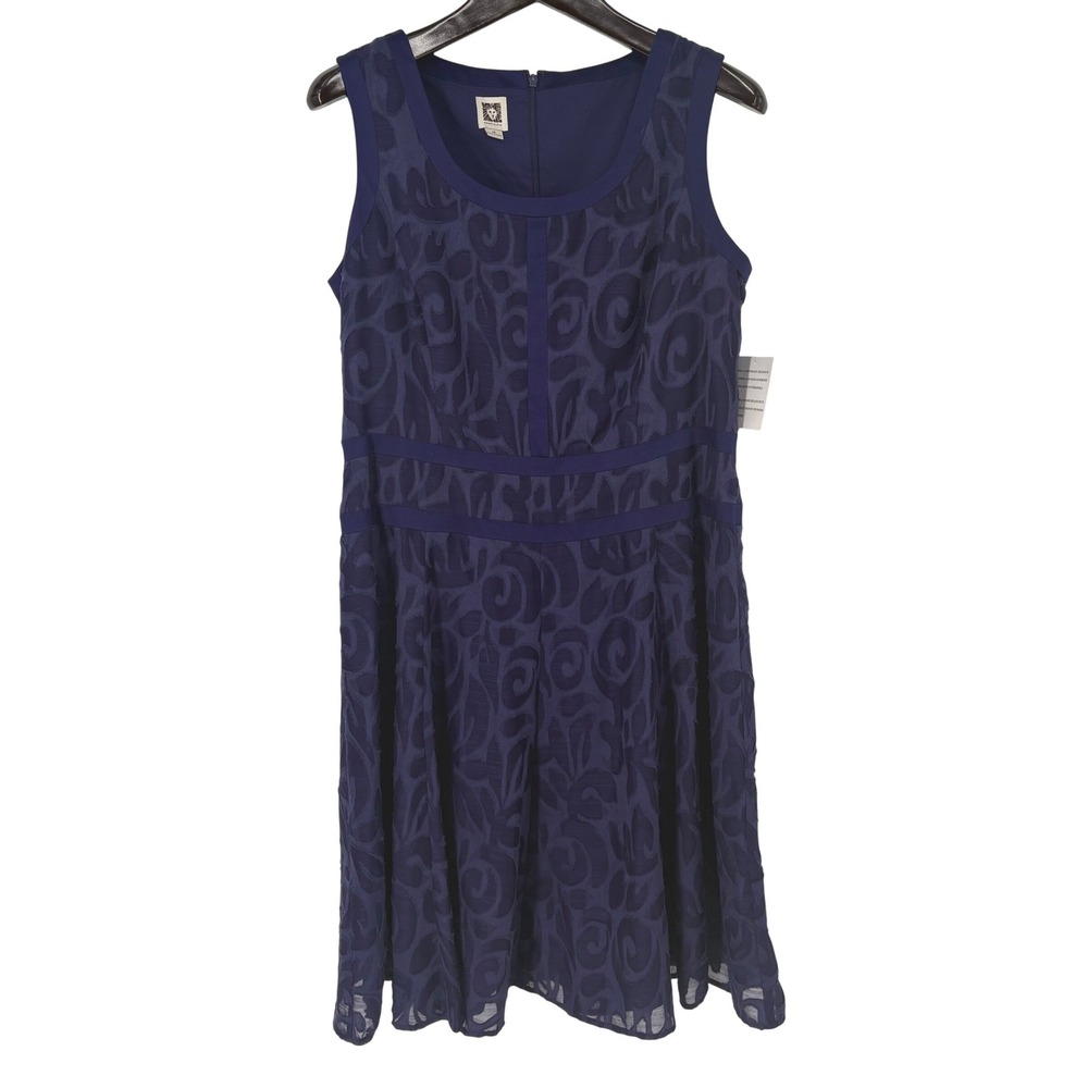 Anne Klein Lapis Blue Burnout Sleeveless Fit & Flare Dress Size Wedding Church‎